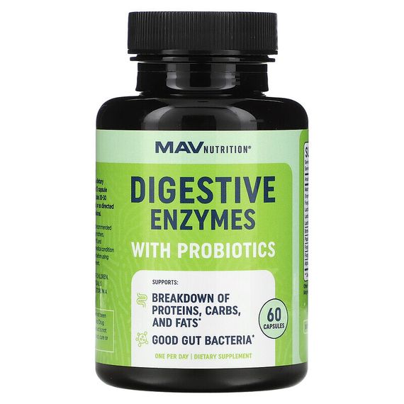 MAV Nutrition, Пищеварительные ферменты с мощными штаммами пробиотиков, 60 растительных капсул