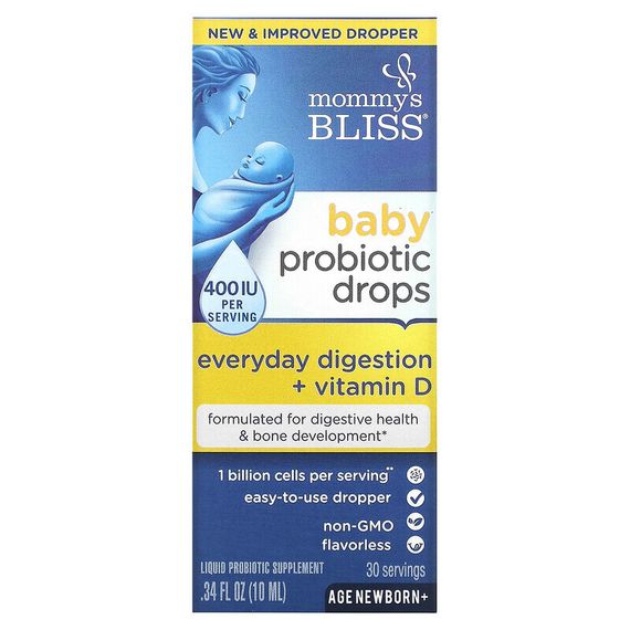 Mommy&#39;s Bliss, Капли с пробиотиком + витамин D, 0,34 жидкие унции (10 мл)