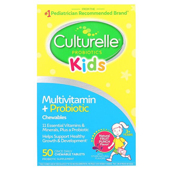 Culturelle, мультивитамины и пробиотики для детей от 3 лет, натуральный фруктовый пунш, 50 жевательных таблеток