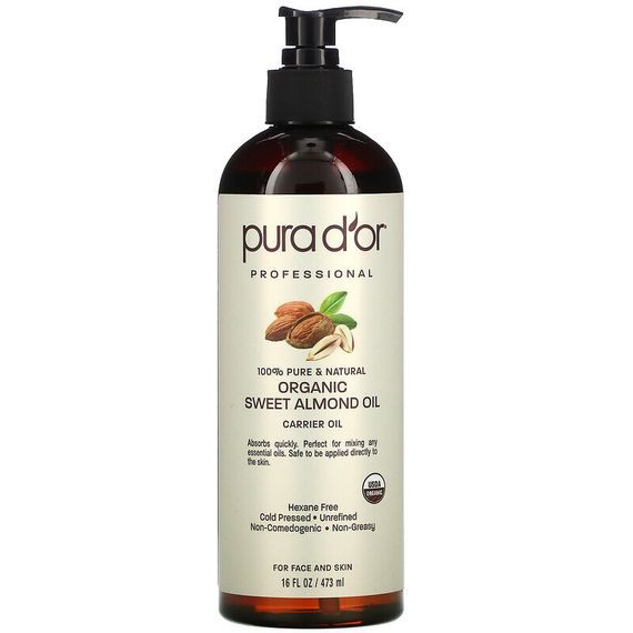 Pura D&#39;or, Professional, Organic Sweet Almond Oil, 16 fl oz (473 ml)