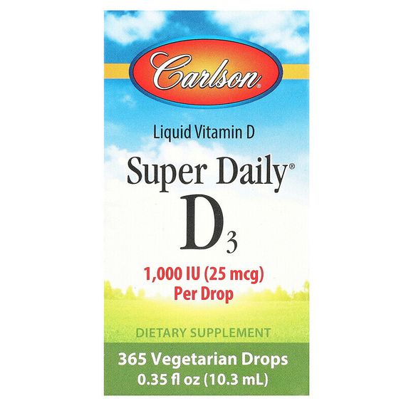 Carlson, Super Daily D3, 1000 МЕ, 10,3 мл (0,35 жидк. унции)