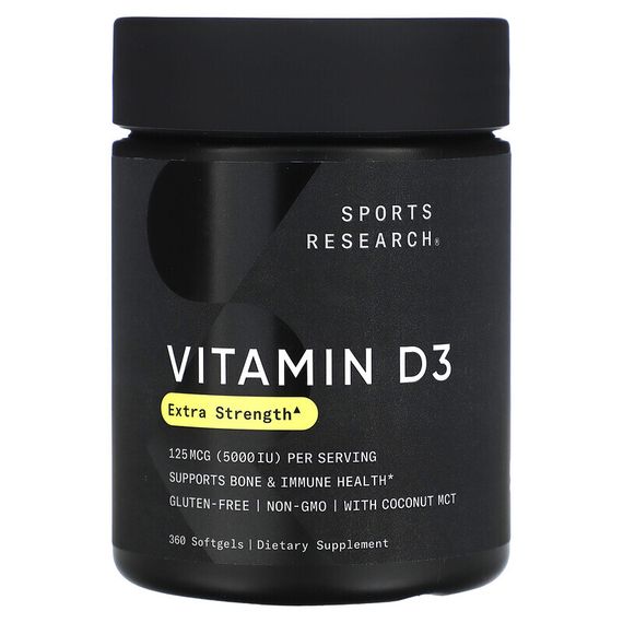 Sports Research, витамин D3, 125 мкг (5000 МЕ), 360 мягких таблеток