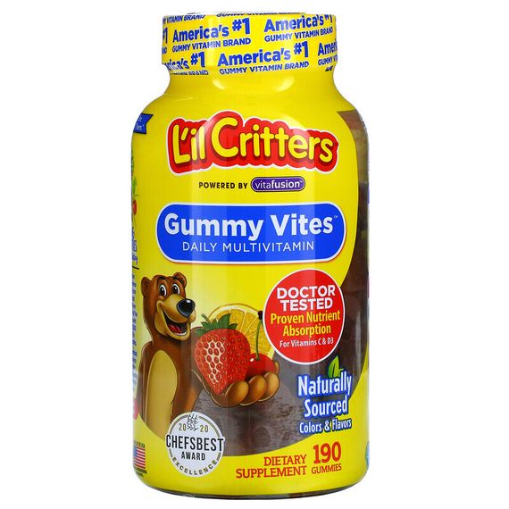 L&#39;il Critters, Gummy Vites, ежедневные мультивитамины, 190 жевательных мармеладок