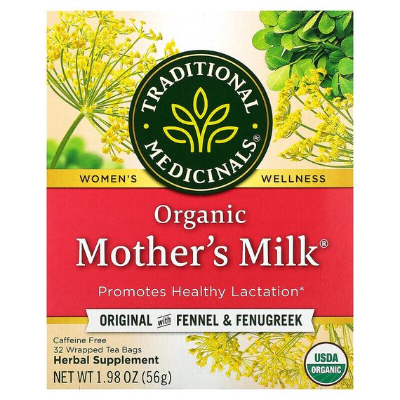 Traditional Medicinals, Mother&#39;s Milk, органический фирменный чай с фенхелем и пажитником, без кофеина, 32 чайных пакетиков, 56 г (1,98 унции)