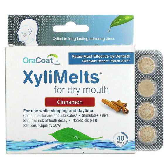 OraCoat, XyliMelts для сухости во рту, корица, 40 шт.