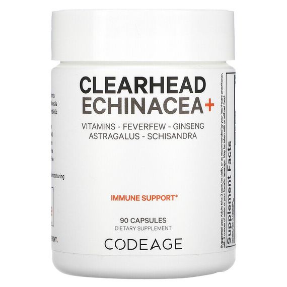 Codeage, Clearhead Echinacea+, витамины, пиретрум, женьшень, астрагал, лимонник, 90 капсул