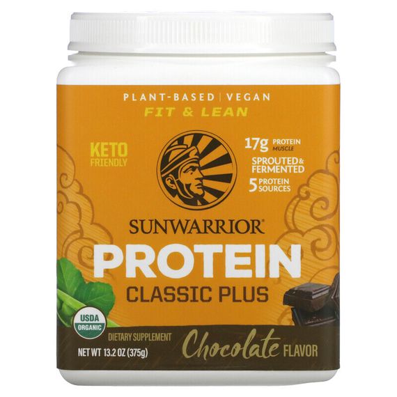 Sunwarrior, Classic Plus Protein, органический продукт на растительной основе, шоколад, 13,2 унц. (375 г)