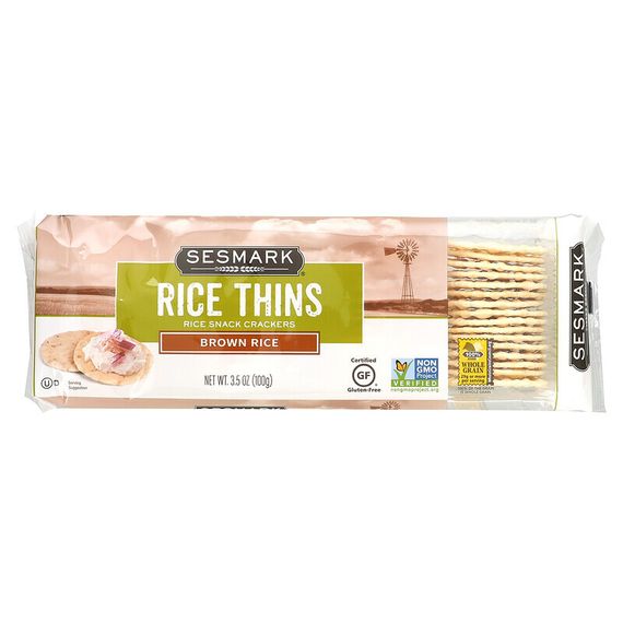 Sesmark, Rice Thins, рисовые крекеры, коричневый рис, 100 г (3,5 унции)