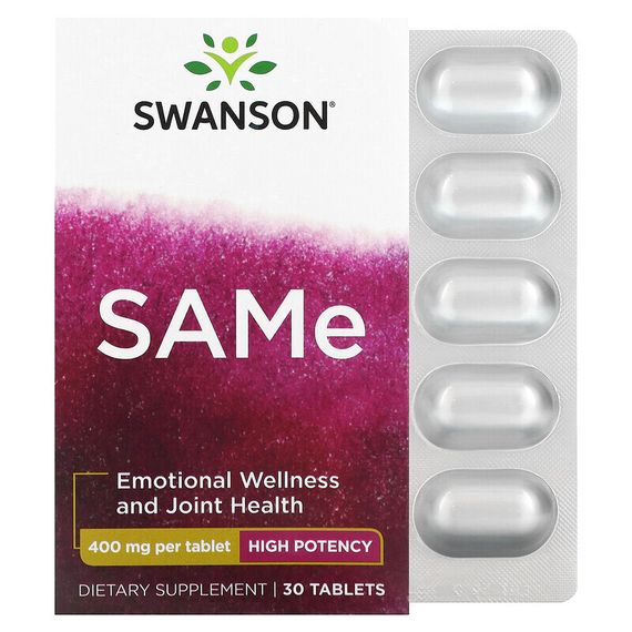 Swanson, SAMe, высокая эффективность, 400 мг, 30 таблеток