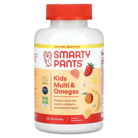 SmartyPants, мультивитаминная добавка для детей с омега-3 кислотами, с клубничным, банановым, апельсиновым и лимонным вкусом, 120 жевательных таблеток