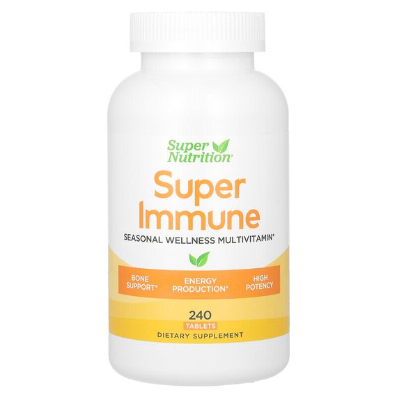 Super Nutrition, Super Immune, мультивитаминный комплекс с глутатионом для укрепления иммунитета, 240 таблеток