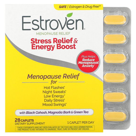 Estroven, средство для облегчение менопаузы, максимальной силы и энергии, 28 капсул для ежедневного приема