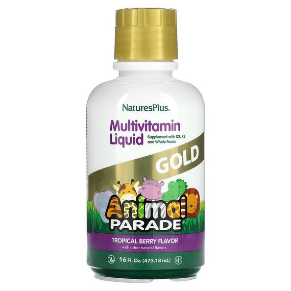 NaturesPlus, Children&#39;s Animal Parade Gold, жидкий мультивитаминный продукт, тропические ягоды, 473,18 мл (16 жидк. Унций)