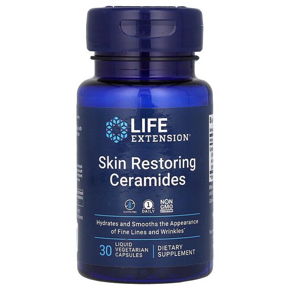 Life Extension, керамиды для восстановления кожи, 30 вегетарианских капсул с жидкостью