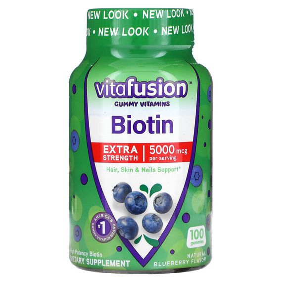 VitaFusion, Биотин повышенной силы действия, натуральный вкус голубики, 2,500 мкг, 100 жевательных таблеток