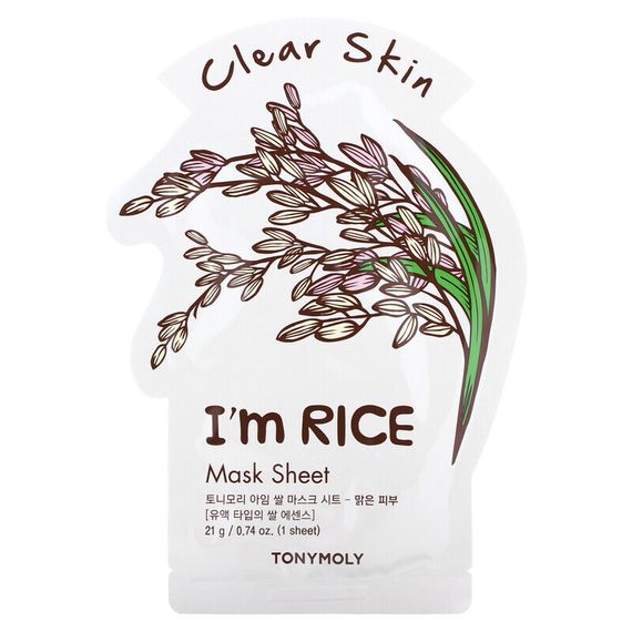 Tony Moly, I&#39;m Rice, тканевая маска для чистой кожи, 1 шт., 21 г (0,74 унции)