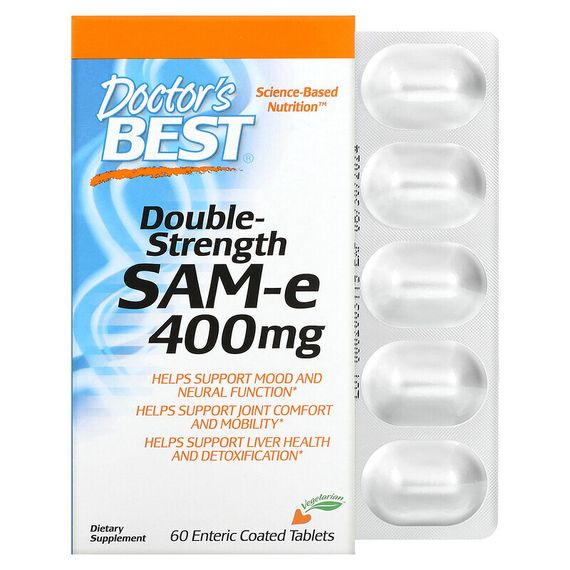 Doctor&#39;s Best, SAMe (дисульфат тозилат), двойная сила, 400 мг, 60 таблеток, покрытых кишечнорастворимой оболочкой