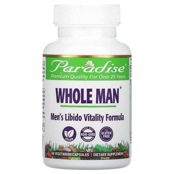Paradise Herbs, Whole Man, формула поддержания жизненной силы мужского либидо, 60 вегетарианских капсул