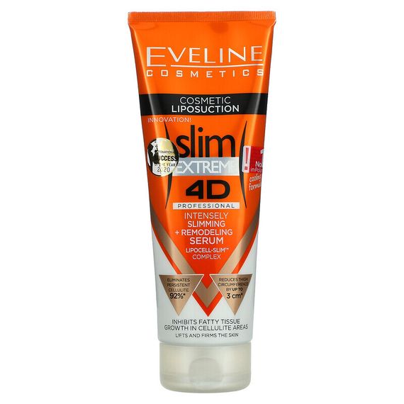 Eveline Cosmetics, Slim Extreme 4D, профессиональная сыворотка для интенсивного восстановления и ремоделирования, 250 мл (8,8 жидк. Унции)