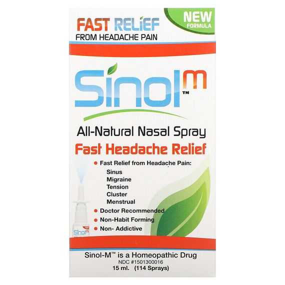 SinolM, полностью натуральный назальный спрей, быстрое облегчение головной боли, 15 мл