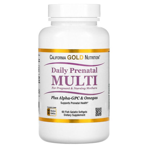 California Gold Nutrition, ежедневный пренатальный мультивитаминный комплекс для беременных и кормящих женщин, 60 мягких таблеток из рыбьего желатина