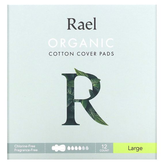 Rael, Inc., Organic Cotton Cover Pads with Leaklocker, Large, 12 Count