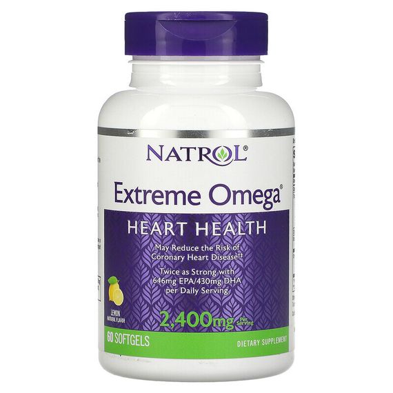 Natrol, Extreme Omega, со вкусом лимона, 1200 мг, 60 мягких желатиновых капсул