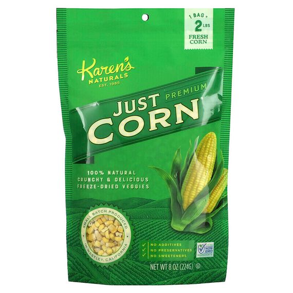 Karen&#39;s Naturals, Сублимированные овощи премиум-класса, просто кукуруза, 8 унций (224 г)