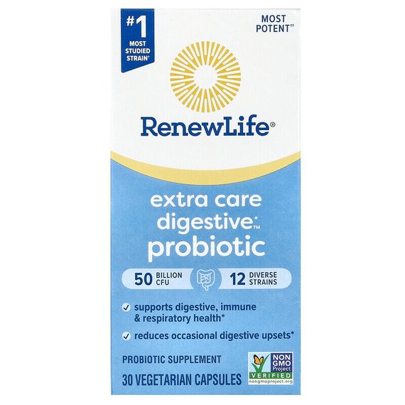 Renew Life, Extra Care, Ultimate Flora пробиотик с повышенной силой действия, 50 млрд живых культур, 30 вегетарианских капсул