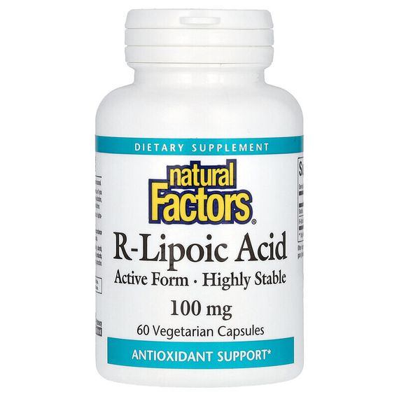 Natural Factors, R-липоевая кислота+, 100 мг, 60 вегетарианских капсул