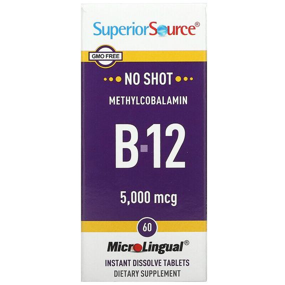 Superior Source, метилкобаламин B12, 5000 мкг, 60 быстрорастворимых таблеток MicroLingual