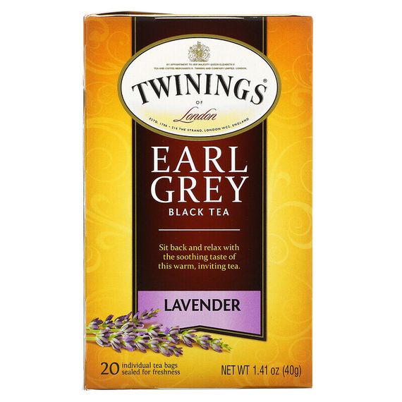 Twinings, &quot;Эрл Грей&quot;, черный чай с ароматом лаванды, 20 чайных пакетиков, 1,41 унции (40 г)