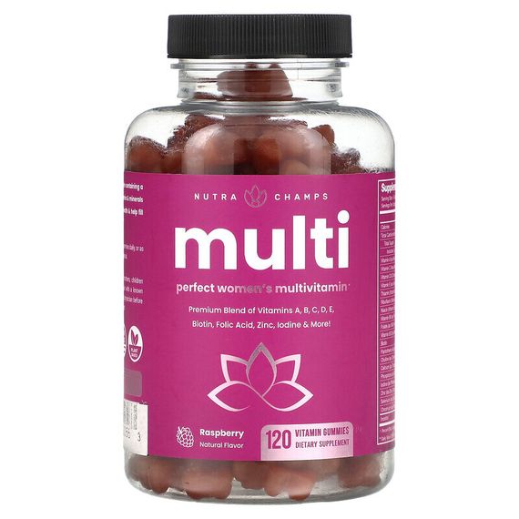 NutraChamps, Multi, идеальный мультивитамин для женщин, малина, 120 жевательных таблеток