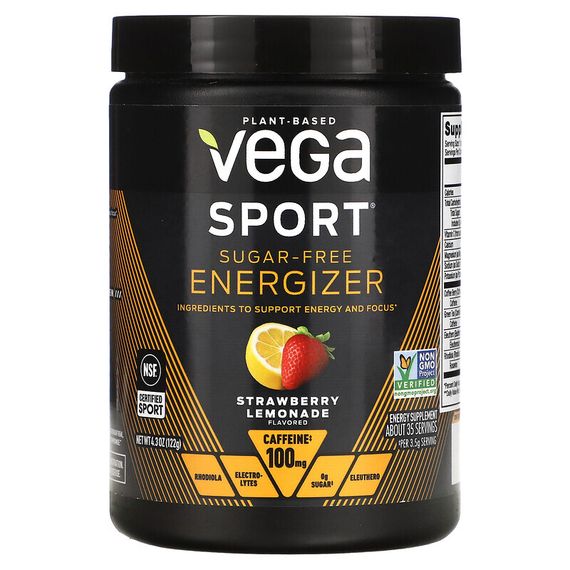 Vega, Energizer без сахара, клубничный лимонад, 122 г (4,3 унции)