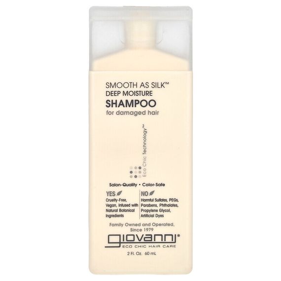 Giovanni, Smooth As Silk, шампунь для интенсивного увлажнения, для поврежденных волос, 60 мл (2 жидк. унции)