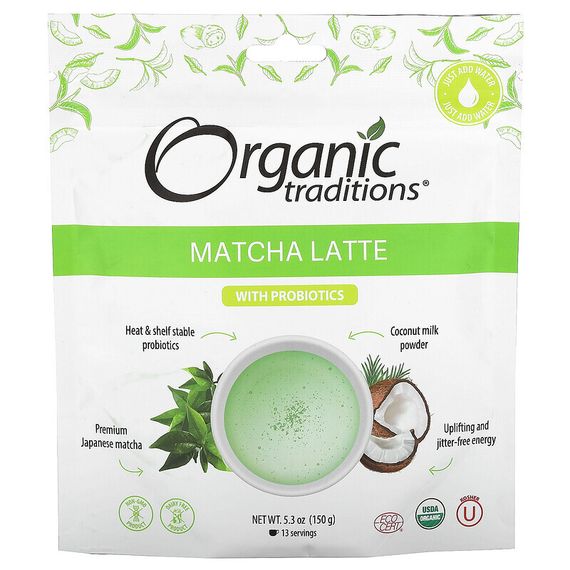 Organic Traditions, Матча латте с пробиотиками, 150 г (5,3 унции)