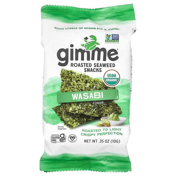 gimMe, Премиальные жареные водоросли, васаби, 10 г (0,35 унции)