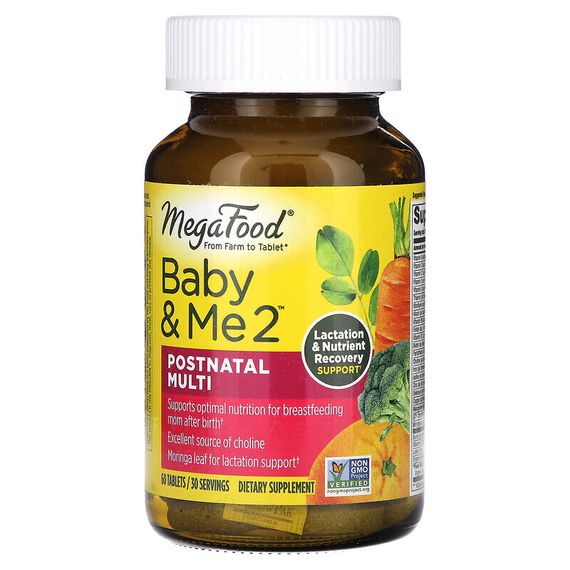 MegaFood, Baby &amp; Me 2, мультивитамины для послеродового периода, 60 таблеток