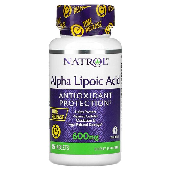 Natrol, Альфа-липоевая кислота, медленное высвобождение, 600 мг, 45 таблеток