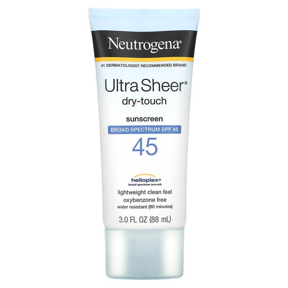 Neutrogena, Ultra Sheer, сухой на ощупь солнцезащитный крем, SPF 45, 88 мл (3 жидк. унции)