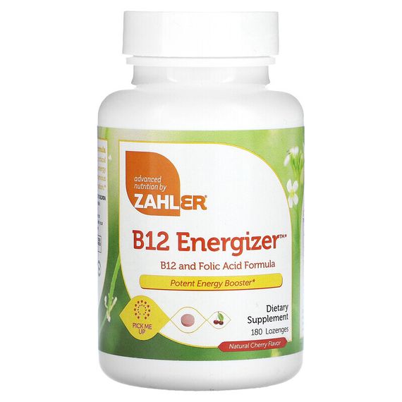 Zahler, B12 Energizer, витамин B12 и фолиевая кислота, натуральная вишня, 180 пастилок