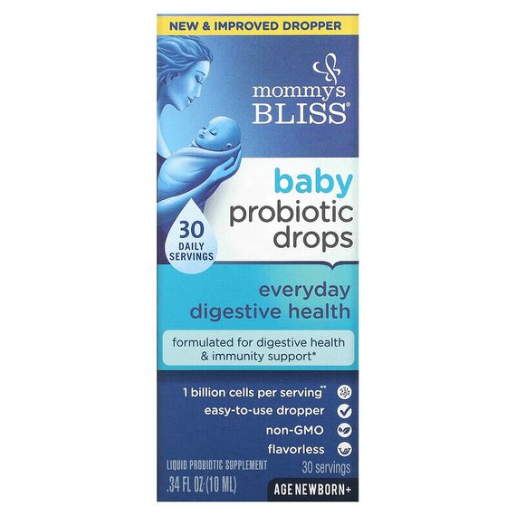 Mommy&#39;s Bliss, детские ежедневные капли с пробиотиком для улучшения пищеварения, для новорожденных и старше, 10 мл (0,34 жидк. унции)
