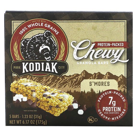 Kodiak Cakes, Жевательные батончики из гранолы, S&#39;mores, 5 батончиков, 35 г (1,23 унции) каждый