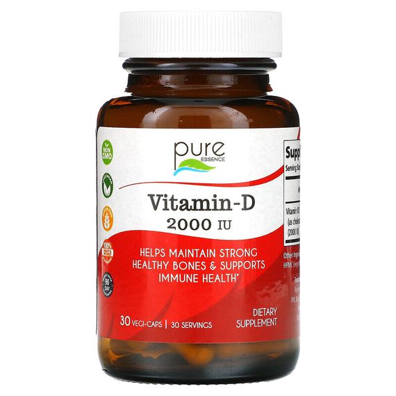 Pure Essence, витамин D, 2000 МЕ, 30 вегитарианских капсул