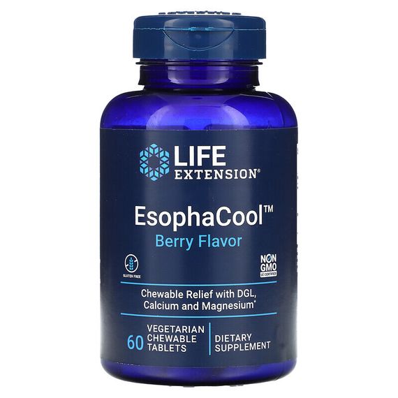 Life Extension, EsophaCool, с ягодным вкусом, 60 вегетарианских жевательных таблеток