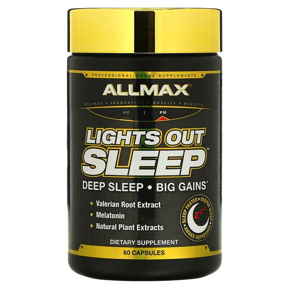 ALLMAX, Крепкий ночной сон, мелатонин + ГАМК + корень валерианы, 60 веганских капсул