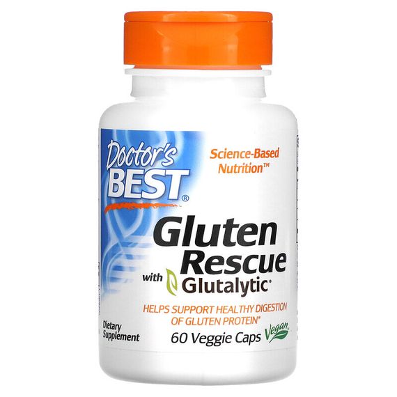 Doctor&#39;s Best, Gluten Rescue, ферменты для расщепления глютена с Glutalytic, 60 вегетарианских капсул