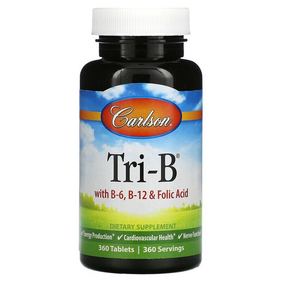 Carlson, Tri-B, комплекс с витаминами B6, B12 и фолиевой кислотой, 360 таблеток