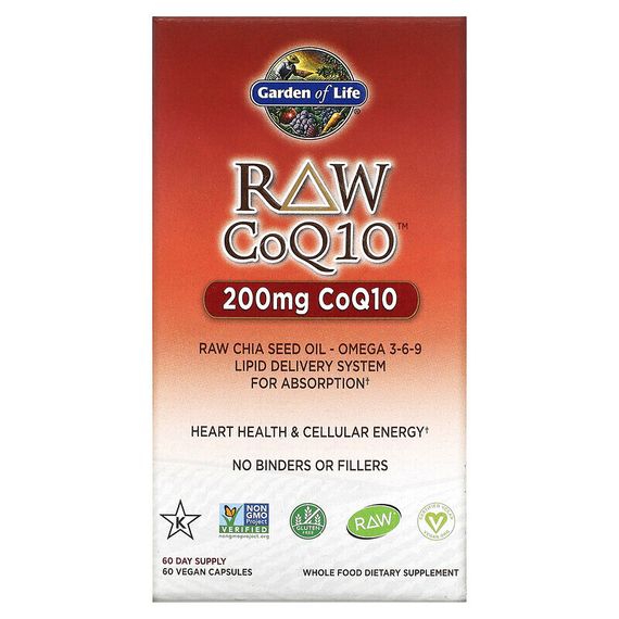 Garden of Life, RAW CoQ10, 200 мг, 60 веганских капсул