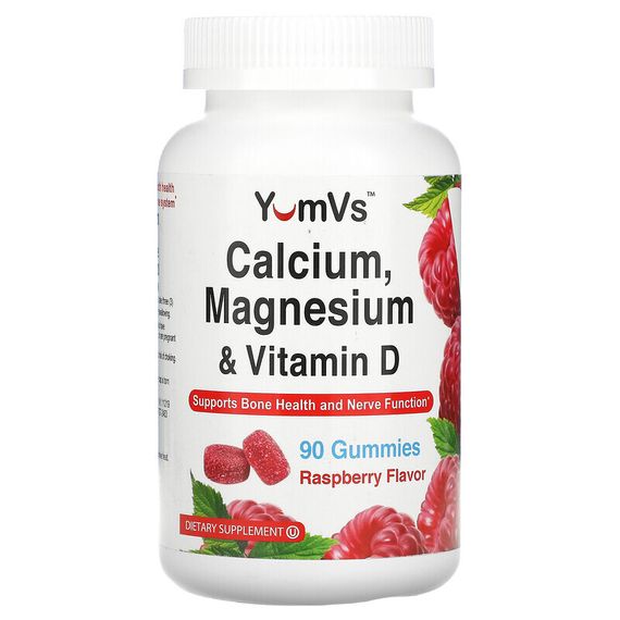 YumV&#39;s, Calcium, Magnesium &amp; Vitamin D, Raspberry Flavor, 90 Gummies